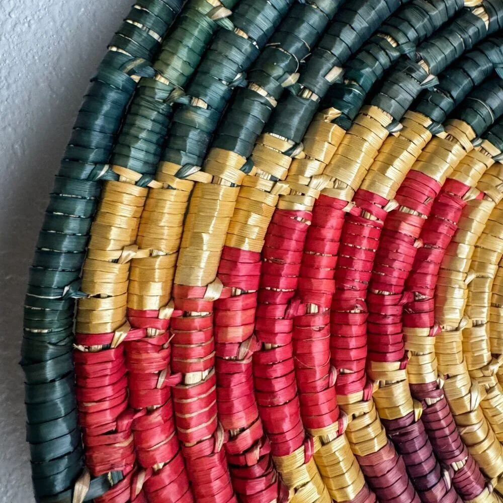 Southwestern Rattan Woven Multicolor Flat Basket Wall Decor 14